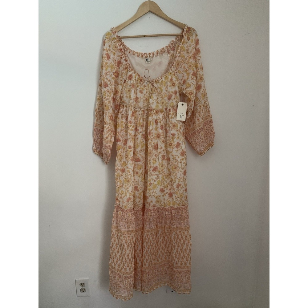 NWT Billabong Endless Sunset Dress SzS 100% Cotton Printed Maxi Boho Cottagecore